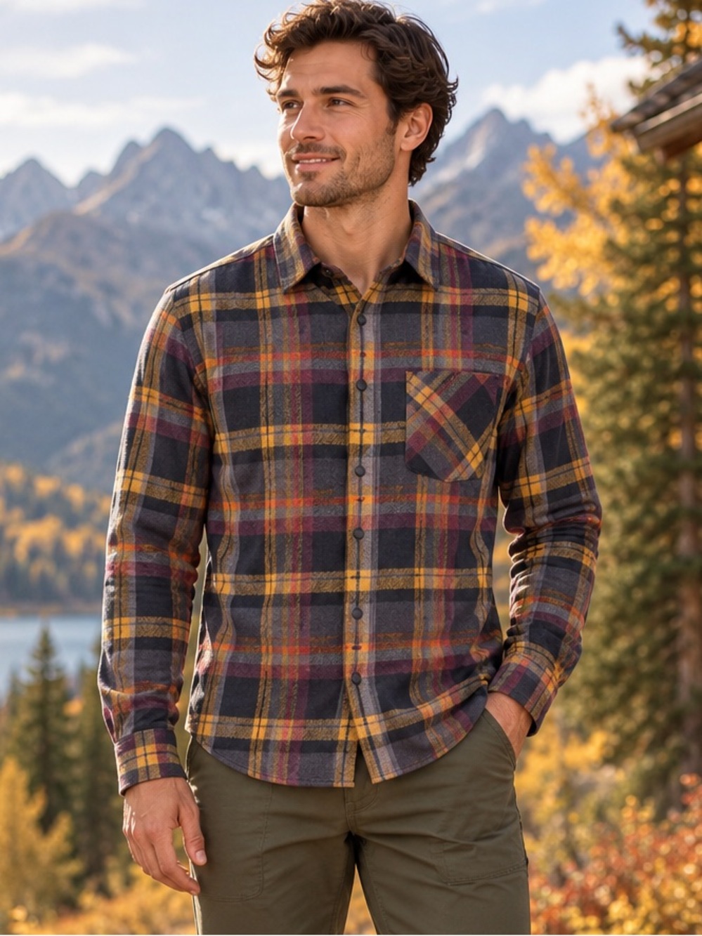 prAna Men 100% Organic Cotton Plaid Flannel Shirt Medium Gorpcore Hiking Cabine